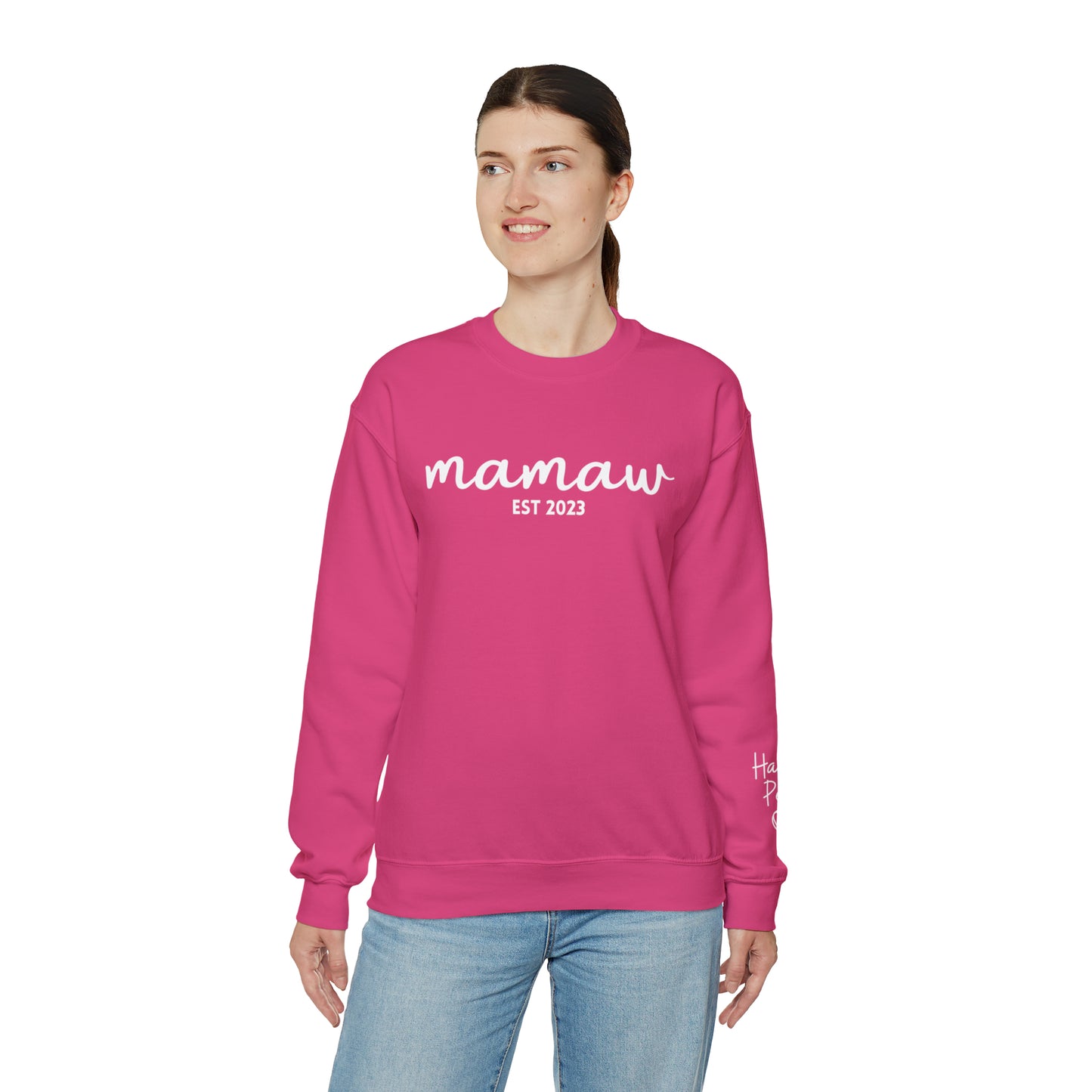 PERSONALIZED - Front and Sleeve Mamaw/Mimi/Mama Crewneck Sweatshirt
