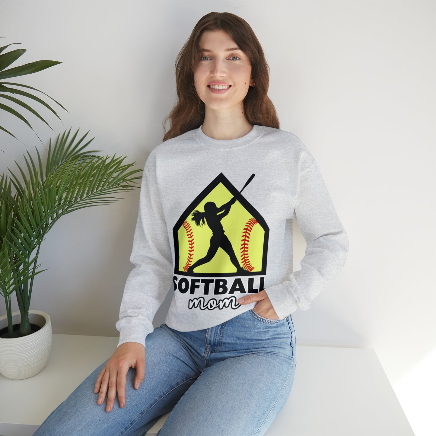 Softball Mom with base Crewneck Sweatshirt