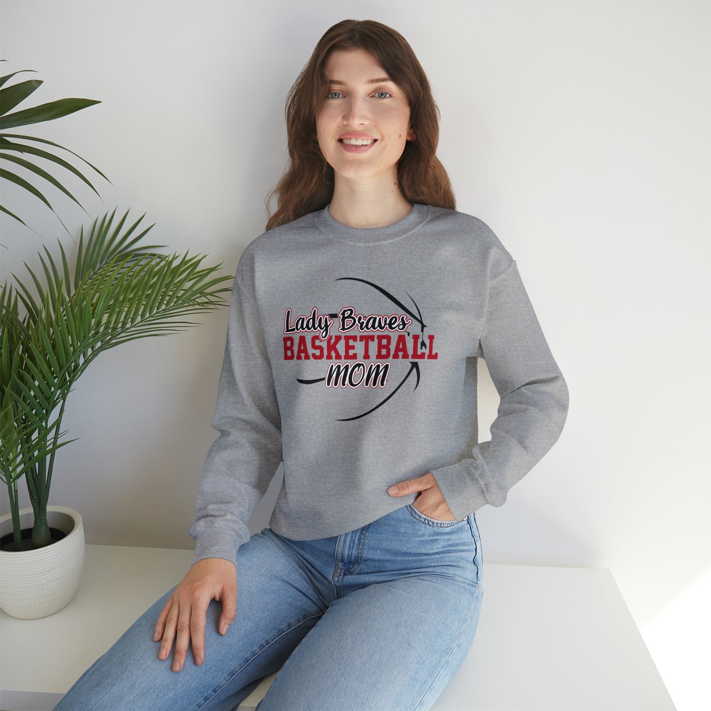 Lady Braves Basketball Mom Unisex Heavy Blend™ Crewneck Sweatshirt