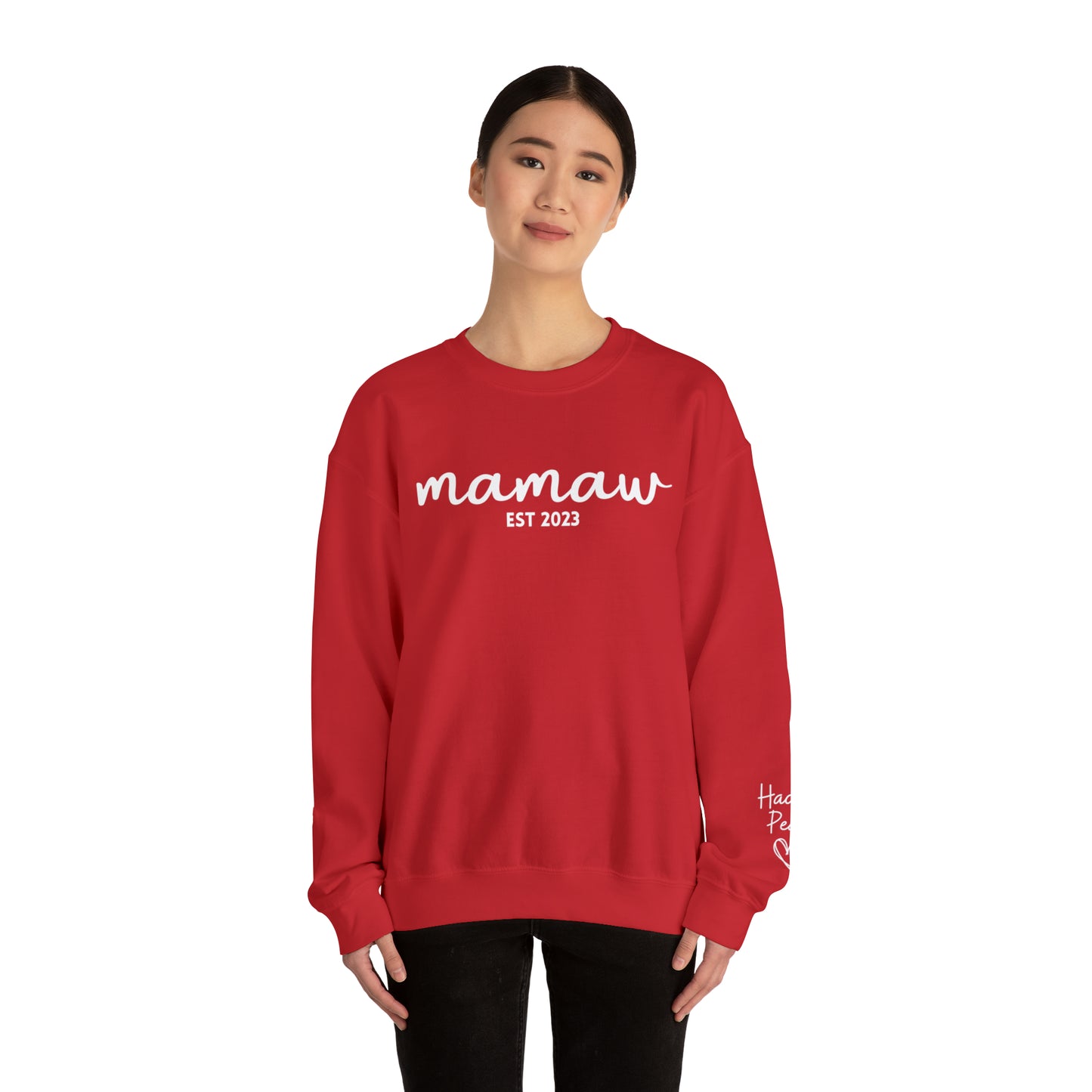 PERSONALIZED - Front and Sleeve Mamaw/Mimi/Mama Crewneck Sweatshirt