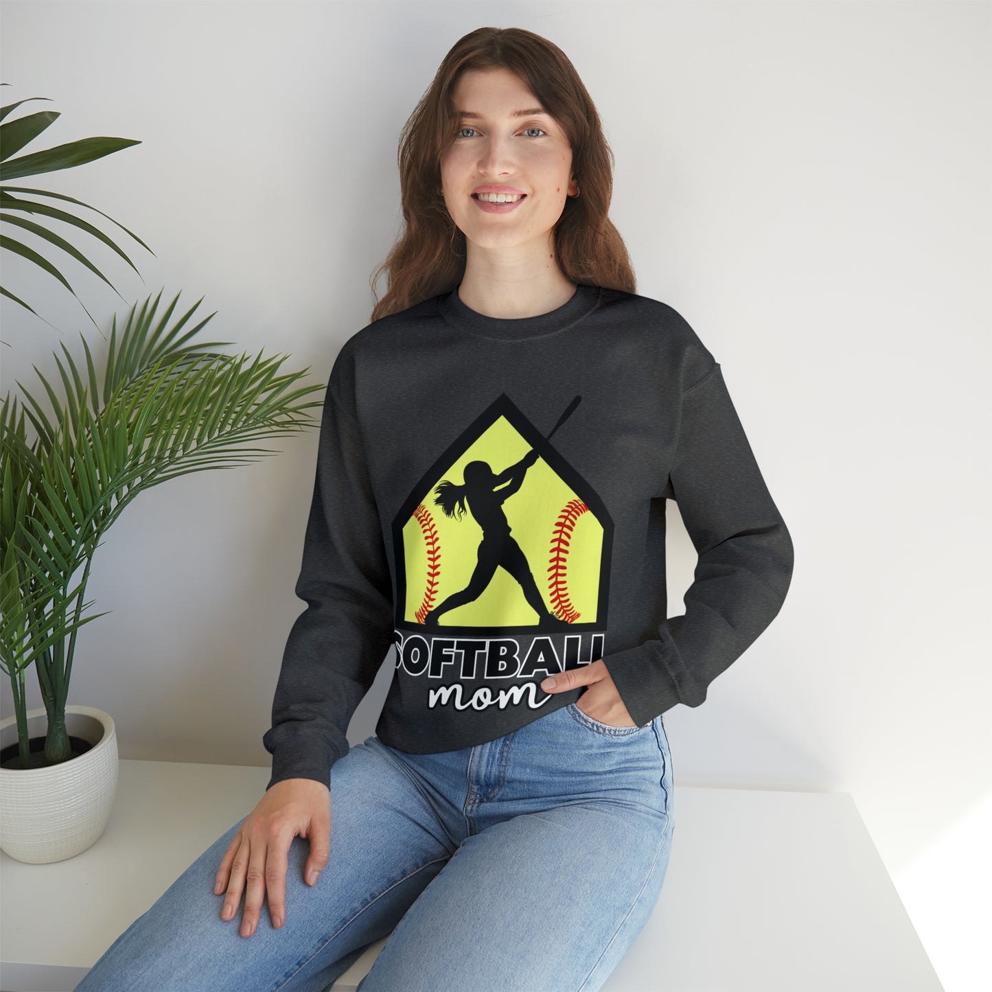 Softball Mom with base Crewneck Sweatshirt