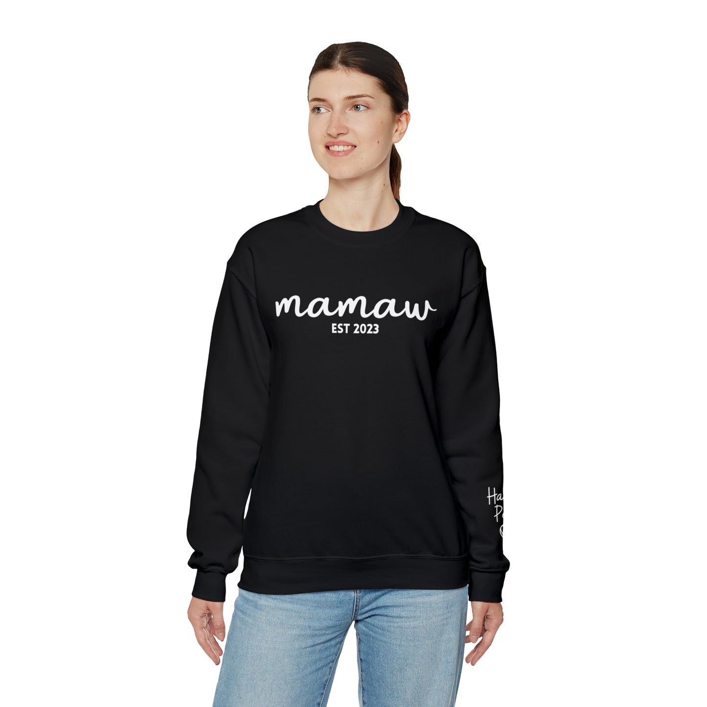 PERSONALIZED - Front and Sleeve Mamaw/Mimi/Mama Crewneck Sweatshirt