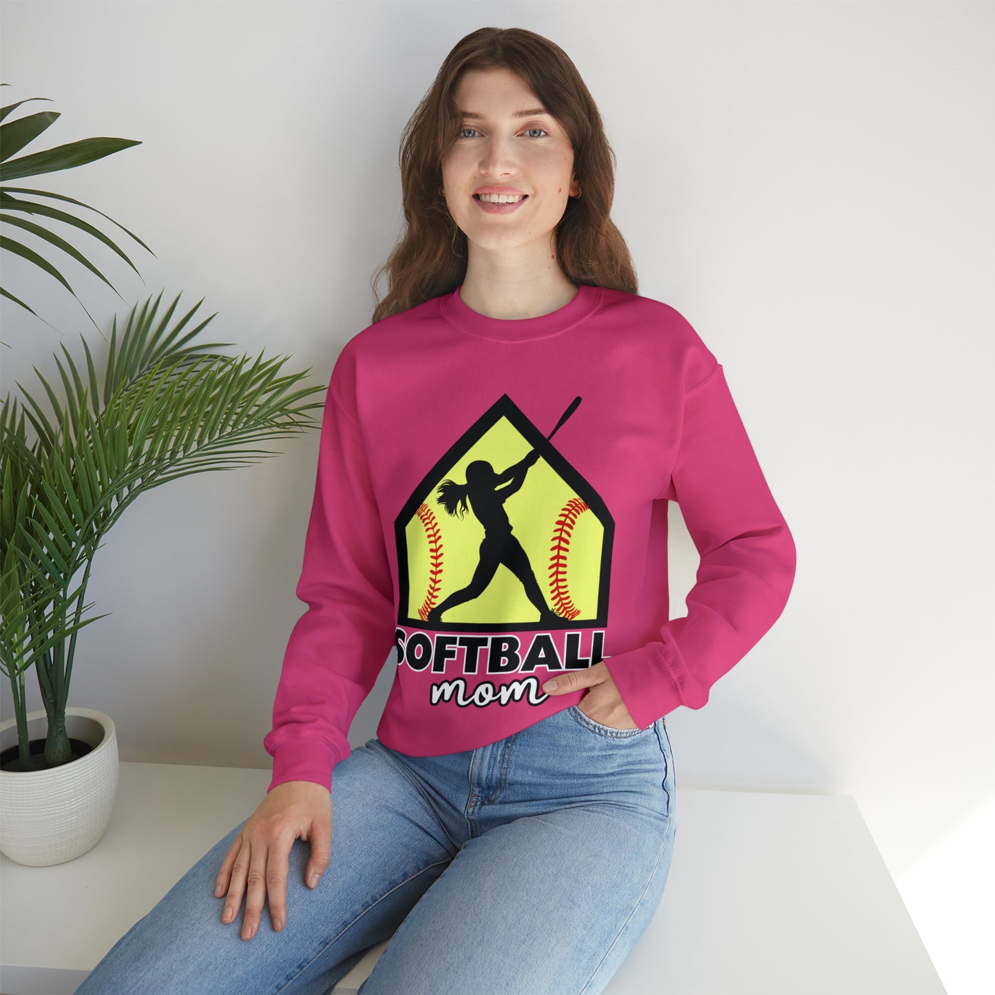 Softball Mom with base Crewneck Sweatshirt