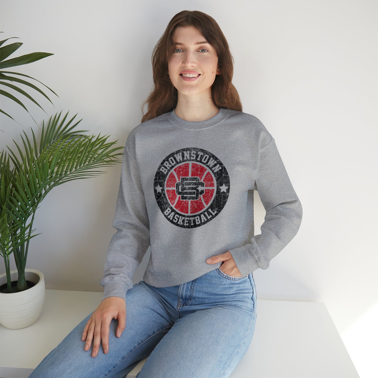 Vintage Brownstown Basketball Unisex Heavy Blend™ Crewneck Sweatshirt