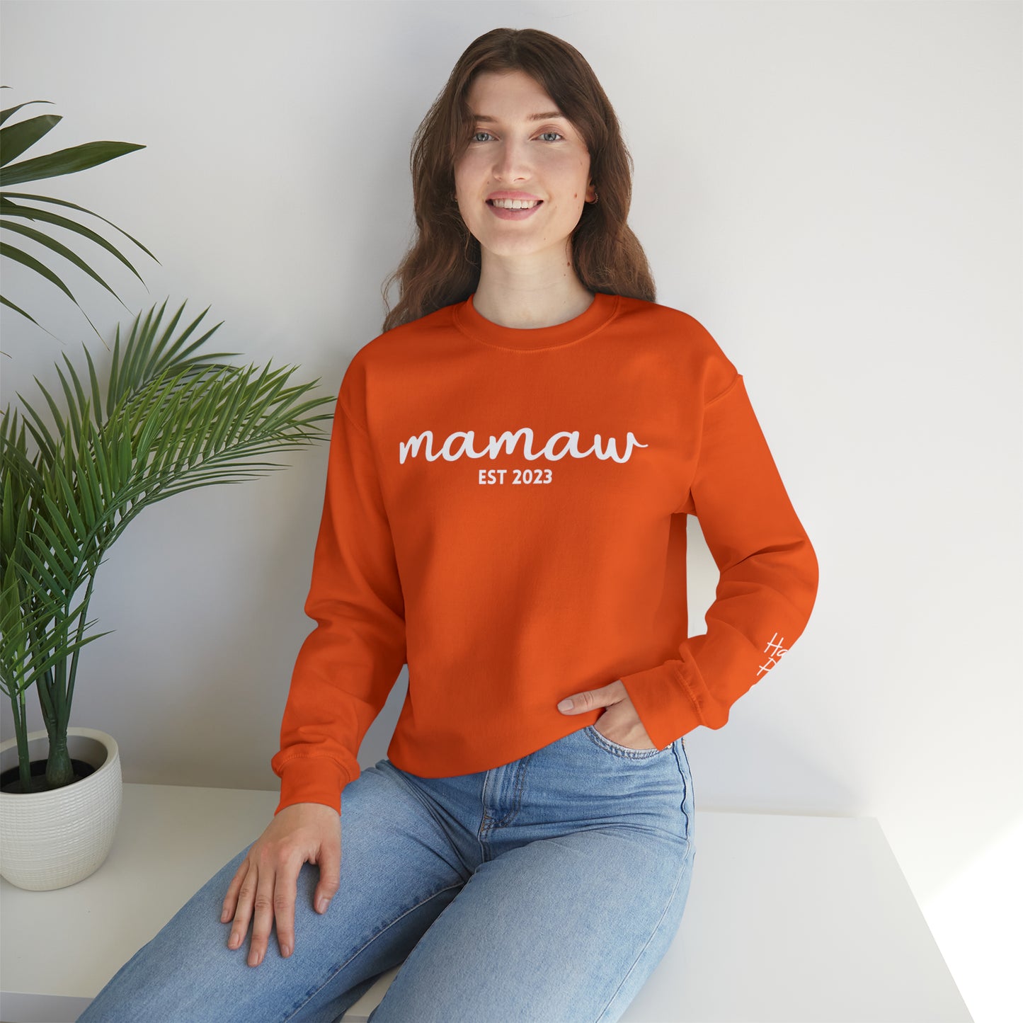 PERSONALIZED - Front and Sleeve Mamaw/Mimi/Mama Crewneck Sweatshirt