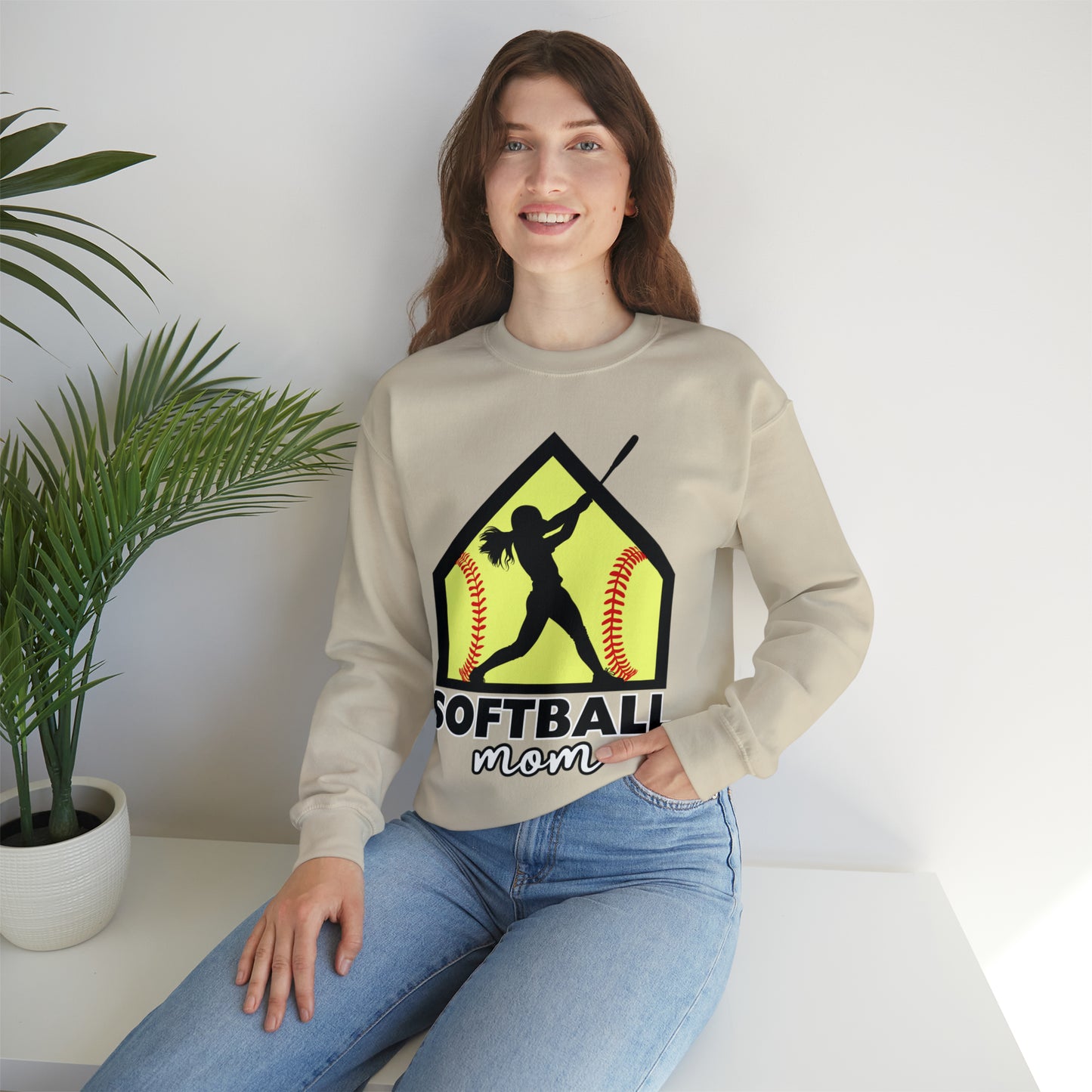 Softball Mom with base Crewneck Sweatshirt