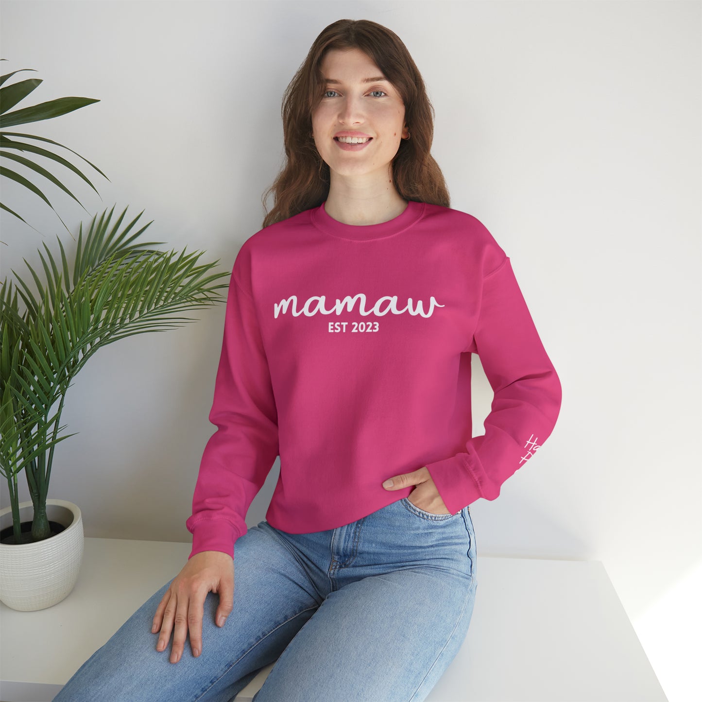 PERSONALIZED - Front and Sleeve Mamaw/Mimi/Mama Crewneck Sweatshirt