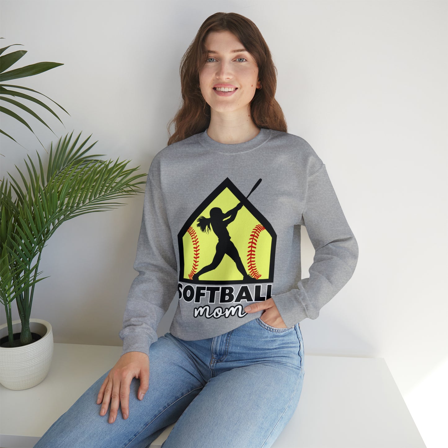 Softball Mom with base Crewneck Sweatshirt