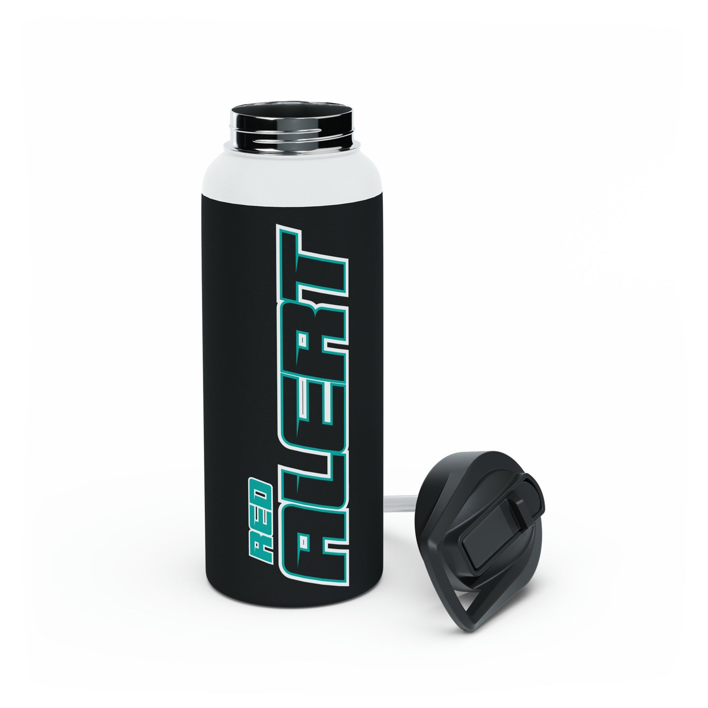 Red Alert Stainless Steel Black Water Bottle, Standard Lid