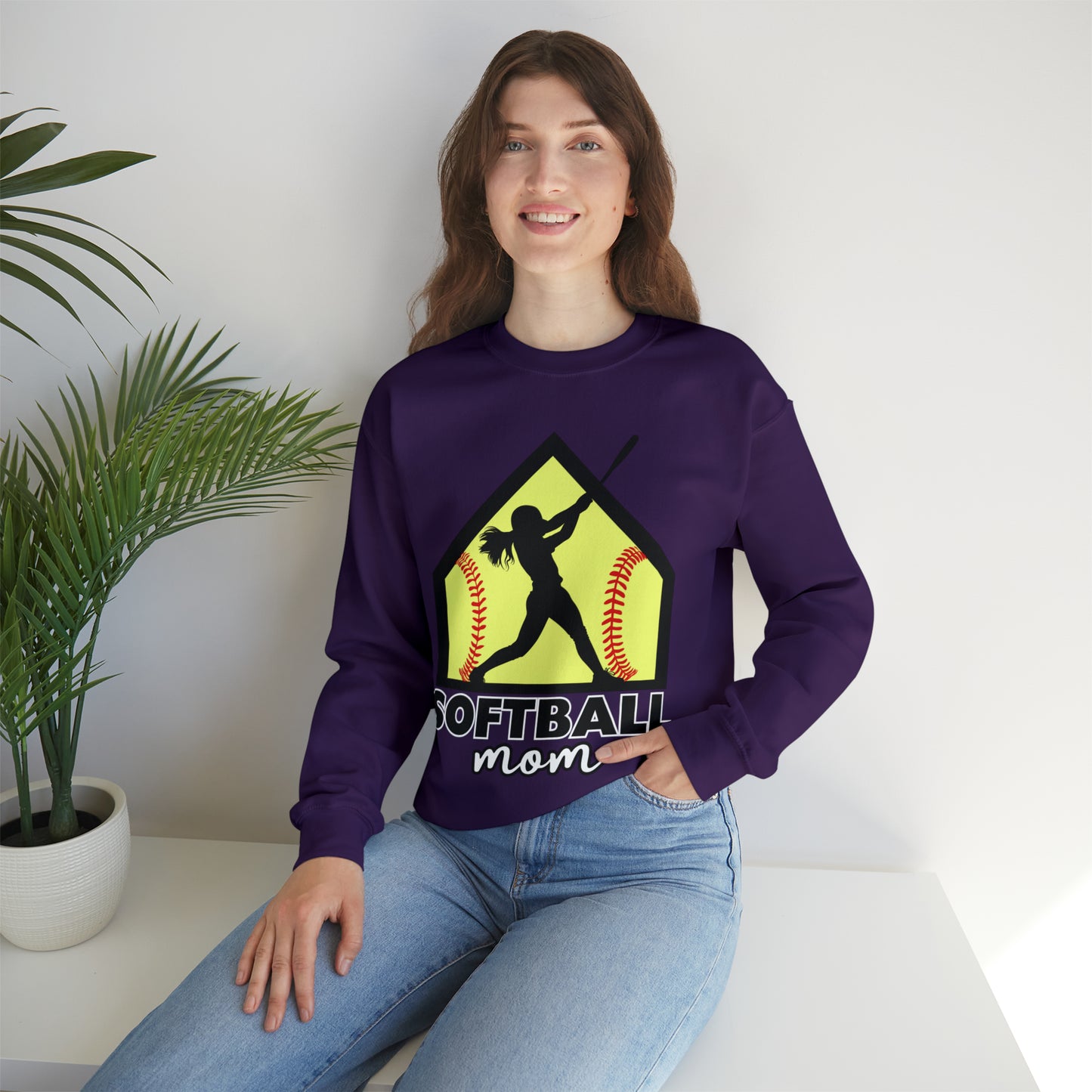 Softball Mom with base Crewneck Sweatshirt