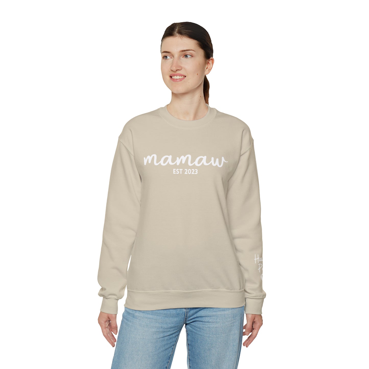 PERSONALIZED - Front and Sleeve Mamaw/Mimi/Mama Crewneck Sweatshirt
