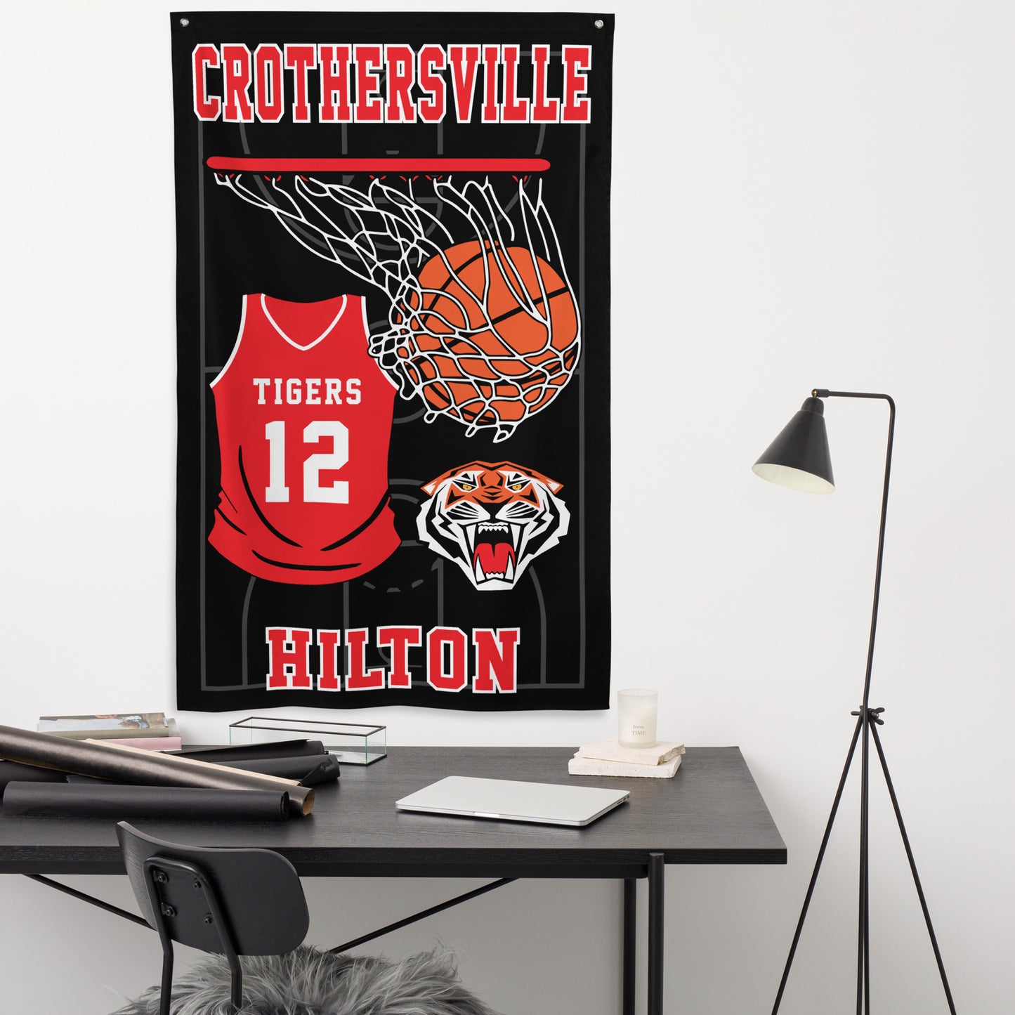 PERSONALIZED - Crothersville Tigers Basketball 3' x 5' Wall Flag