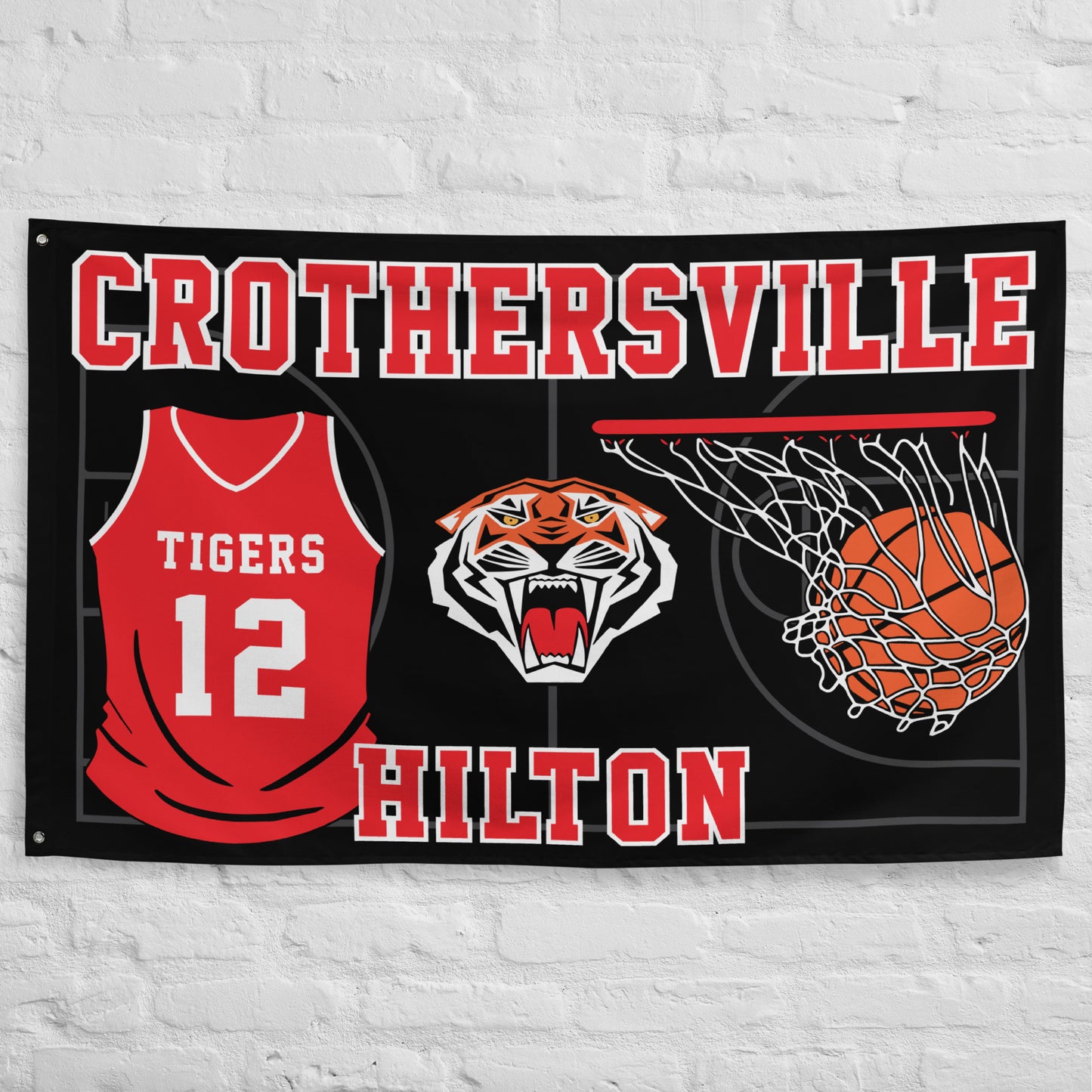 PERSONALIZED - Crothersville Tigers Basketball 5' x 3' Wall Flag