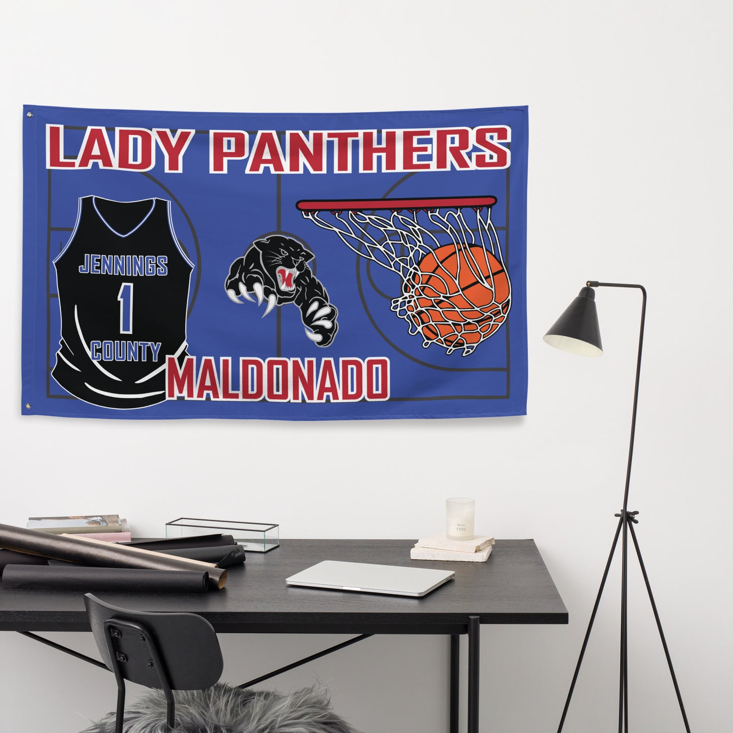 PERSONALIZED - Lady Panthers Basketball 5' x 3' Wall Flag - Horizontal
