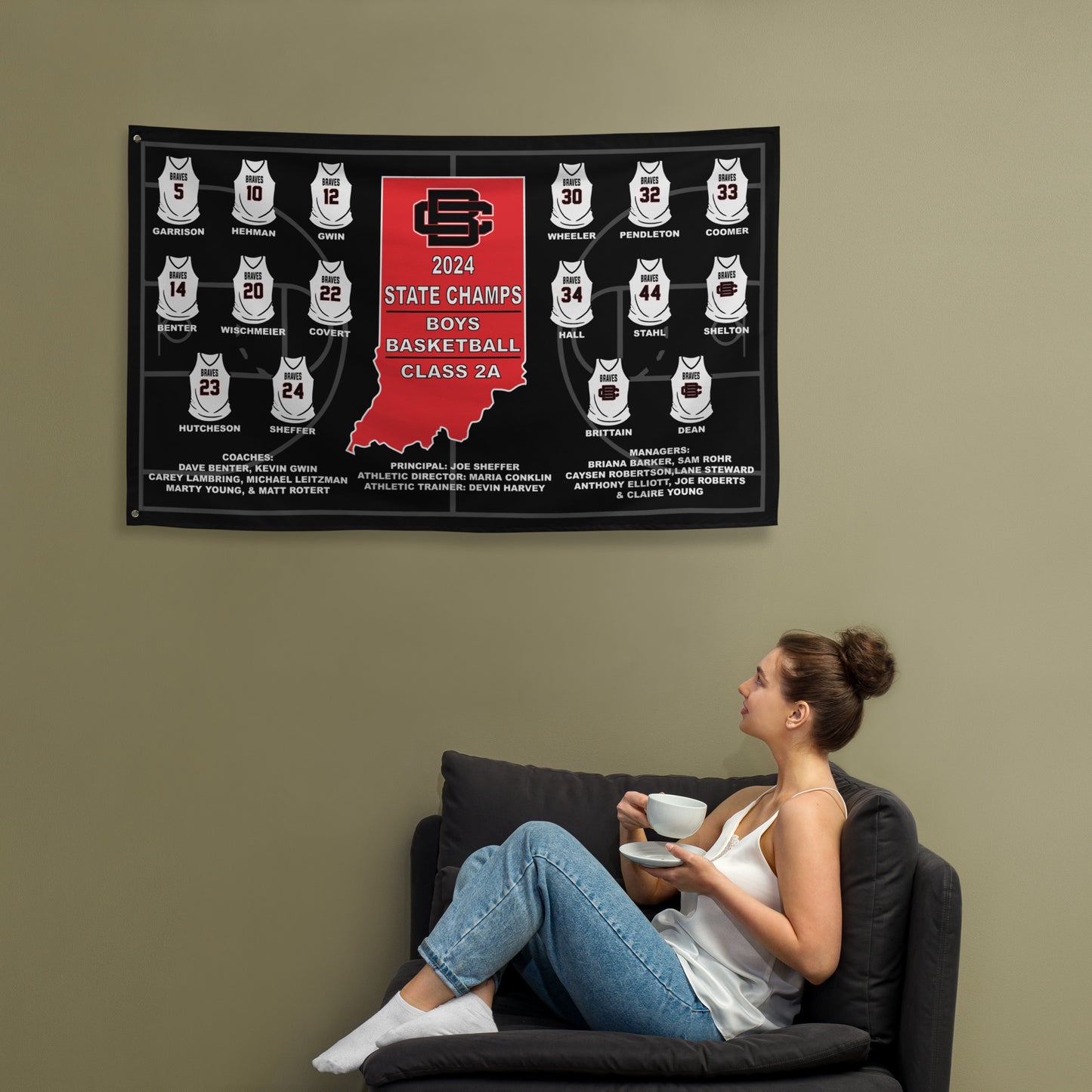 Braves Basketball State Champs 5' x 3' Wall Flag