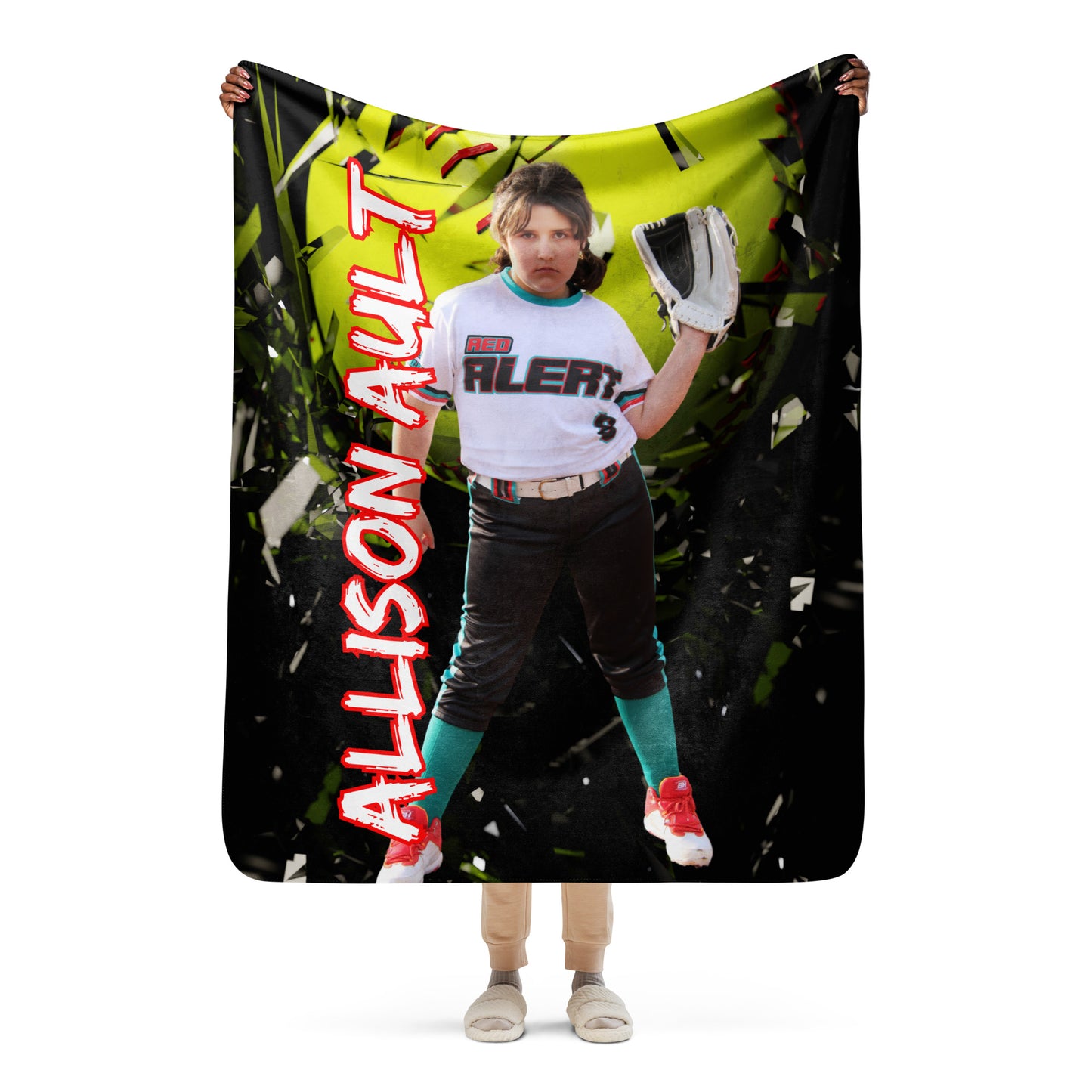 PERSONALIZED- Softball Sherpa Blanket (Red Alert)