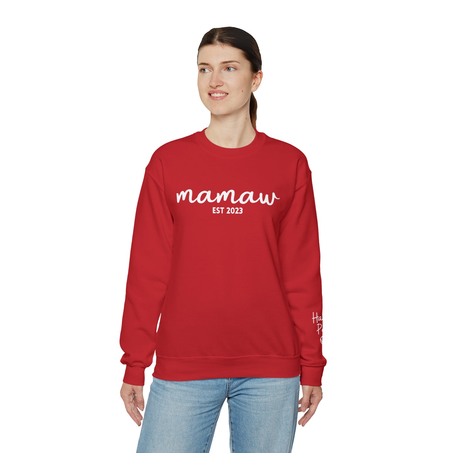 PERSONALIZED - Front and Sleeve Mamaw/Mimi/Mama Crewneck Sweatshirt