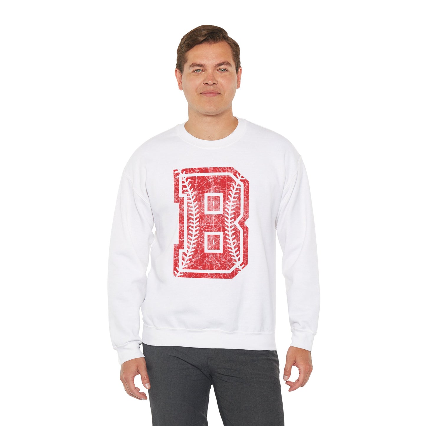 Braves Baseball Distressed B Unisex Heavy Blend™ Crewneck Sweatshirt