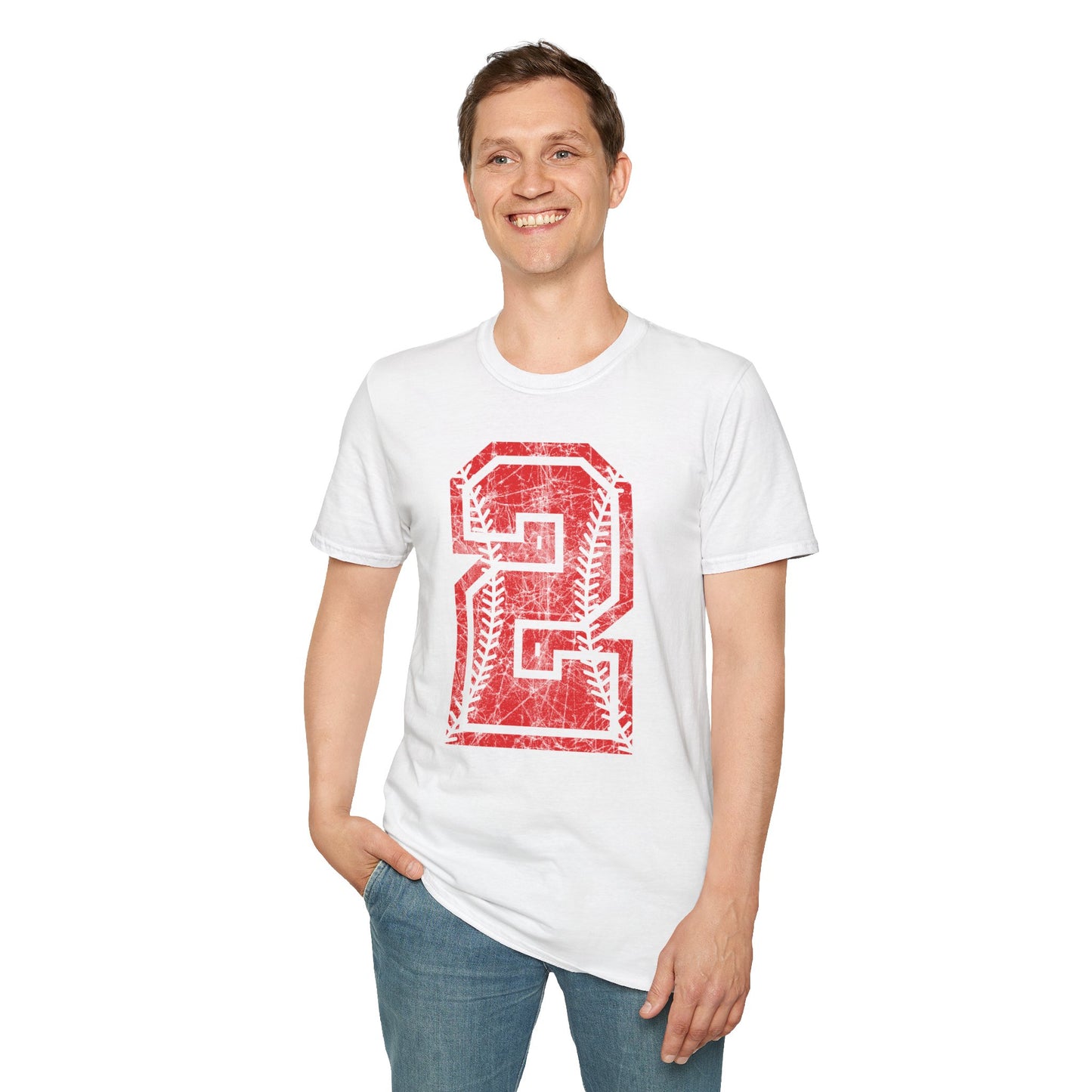 PERSONALIZED - Braves Baseball Distressed Number Unisex Softstyle T-Shirt