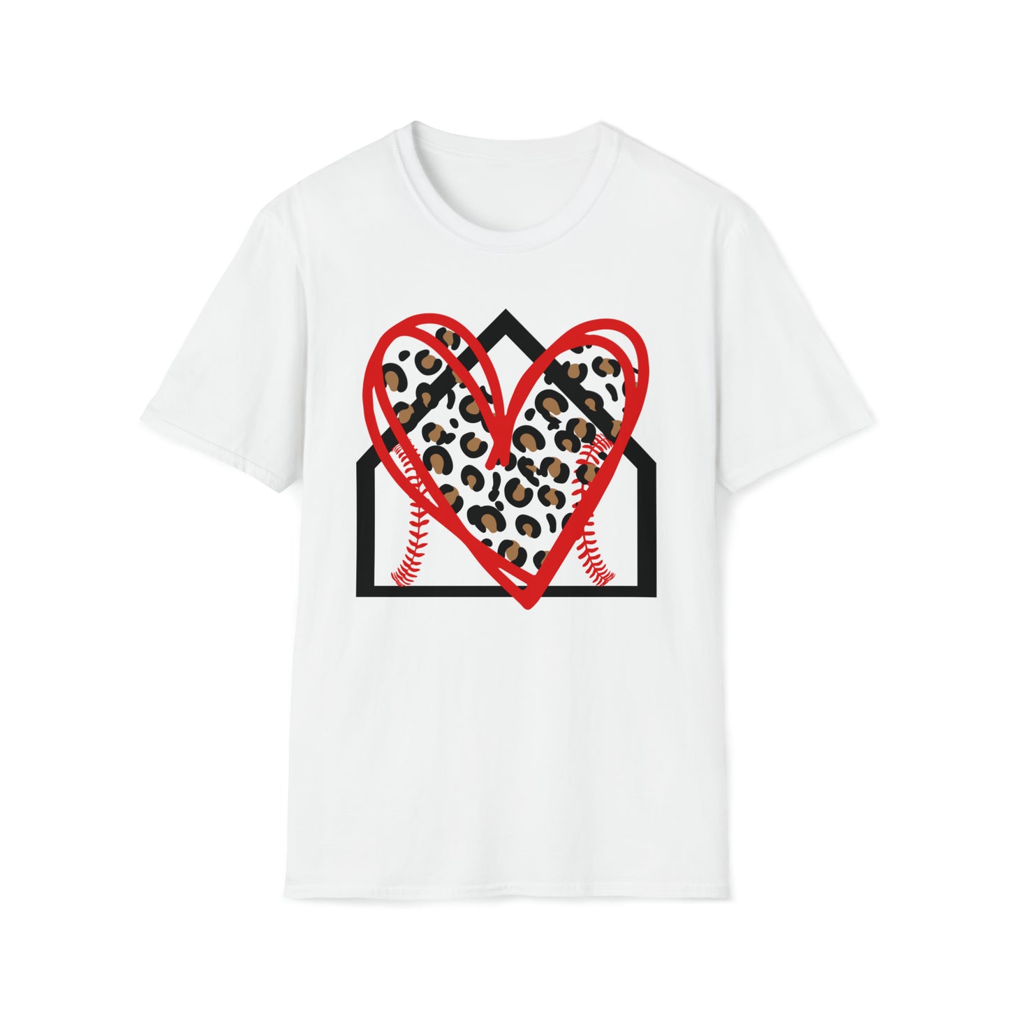 Baseball Leopard Heart Softstyle T-Shirt