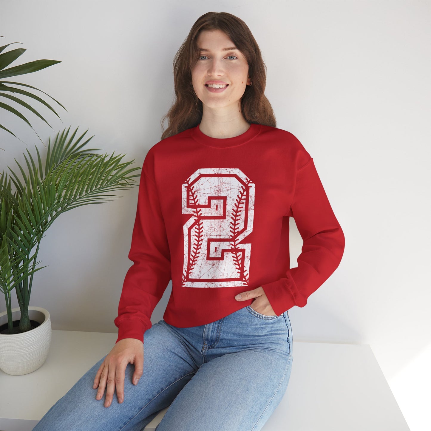 PERSONALIZED - Braves Baseball Distressed Number Unisex Heavy Blend™ Crewneck Sweatshirt