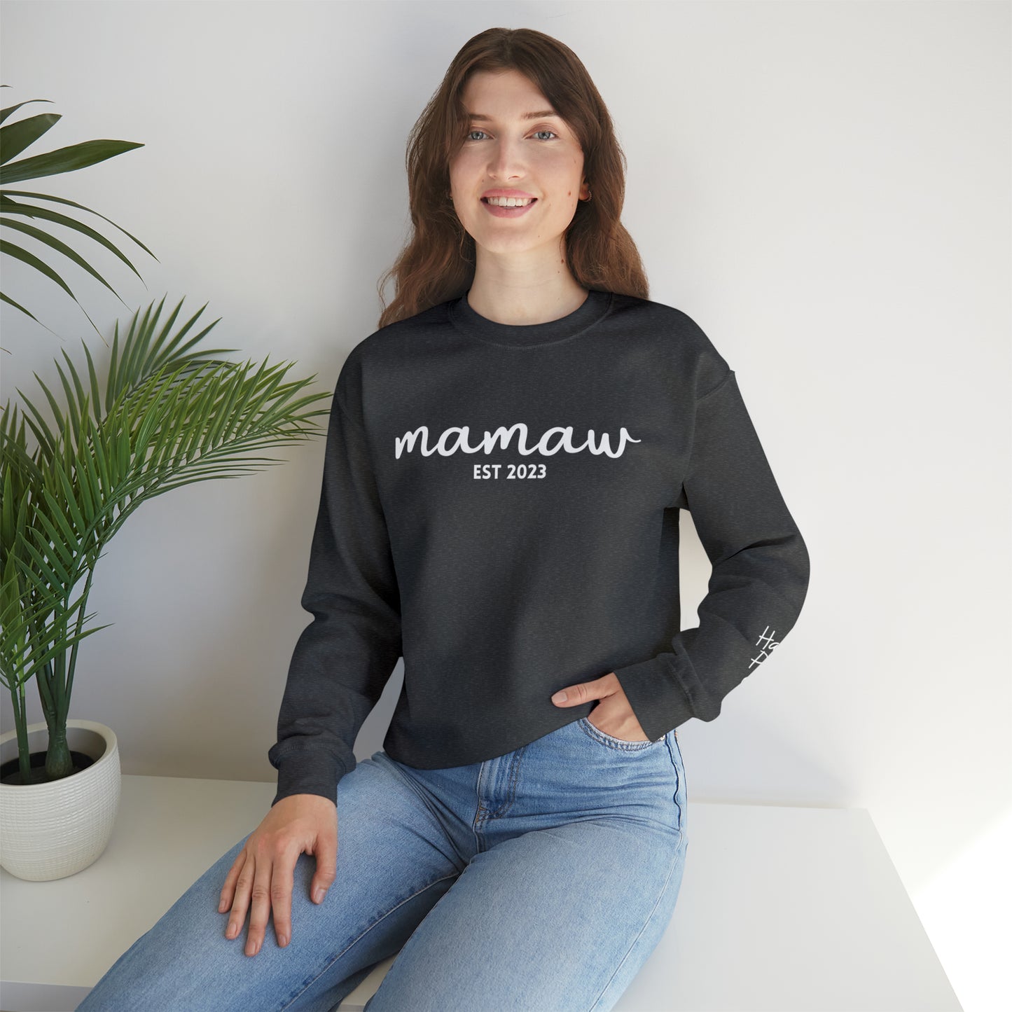 PERSONALIZED - Front and Sleeve Mamaw/Mimi/Mama Crewneck Sweatshirt