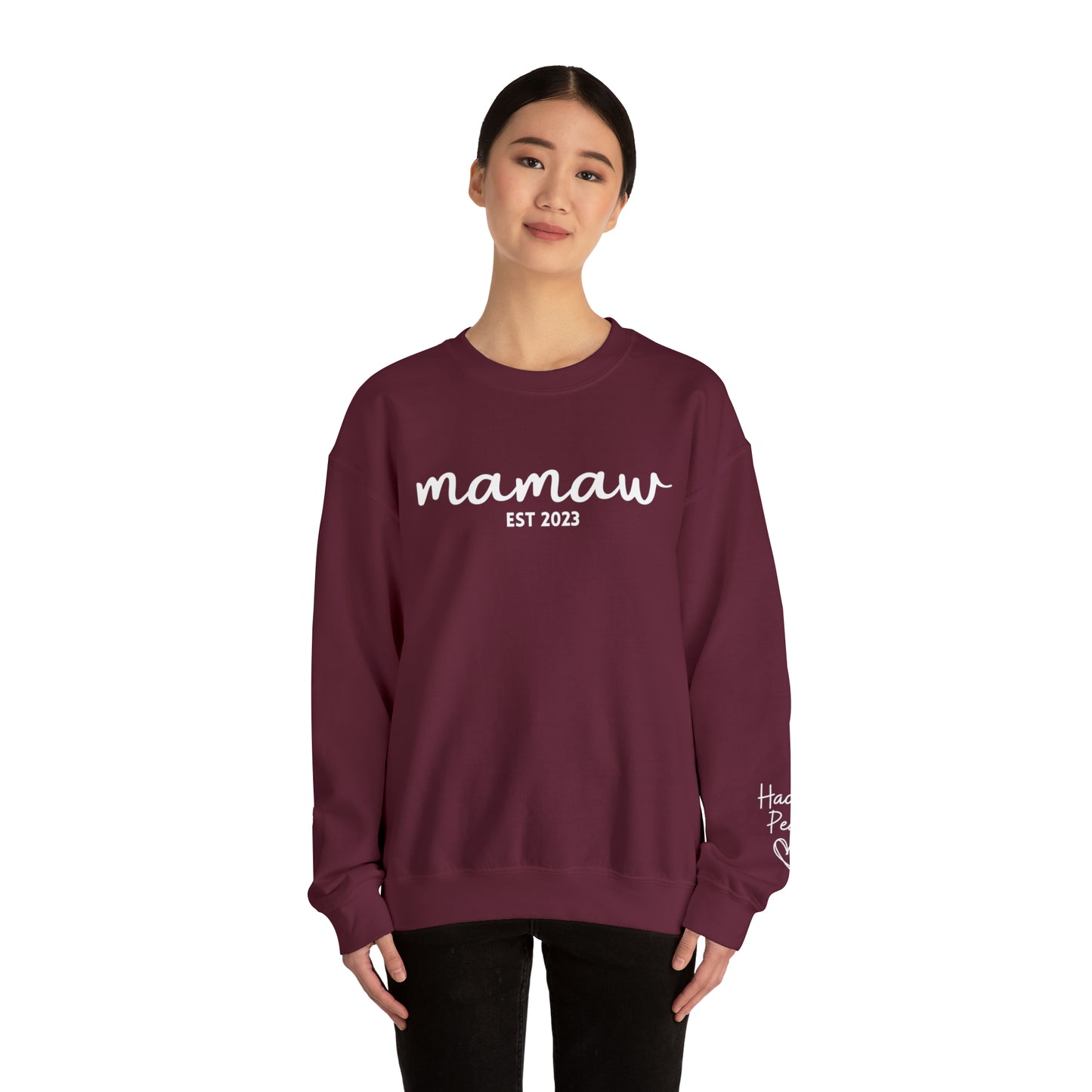 PERSONALIZED - Front and Sleeve Mamaw/Mimi/Mama Crewneck Sweatshirt