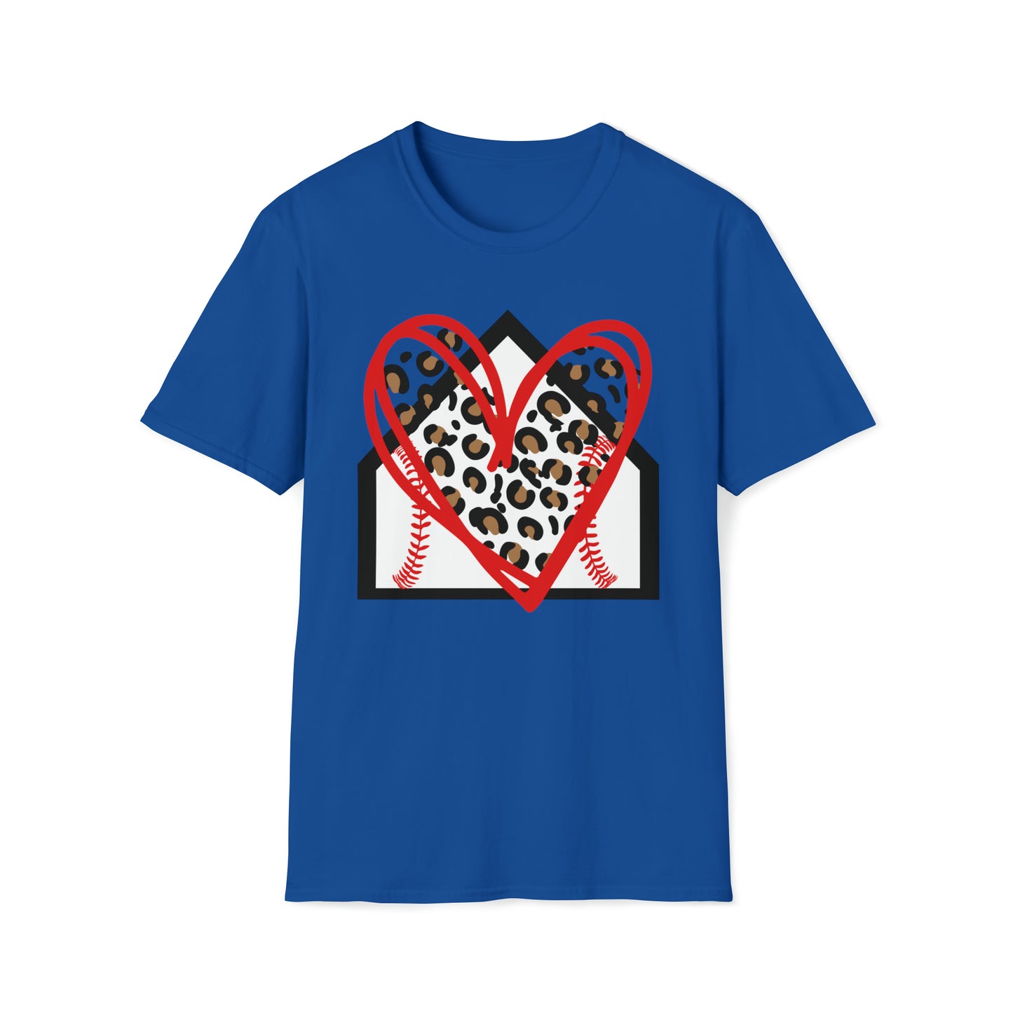 Baseball Leopard Heart Softstyle T-Shirt
