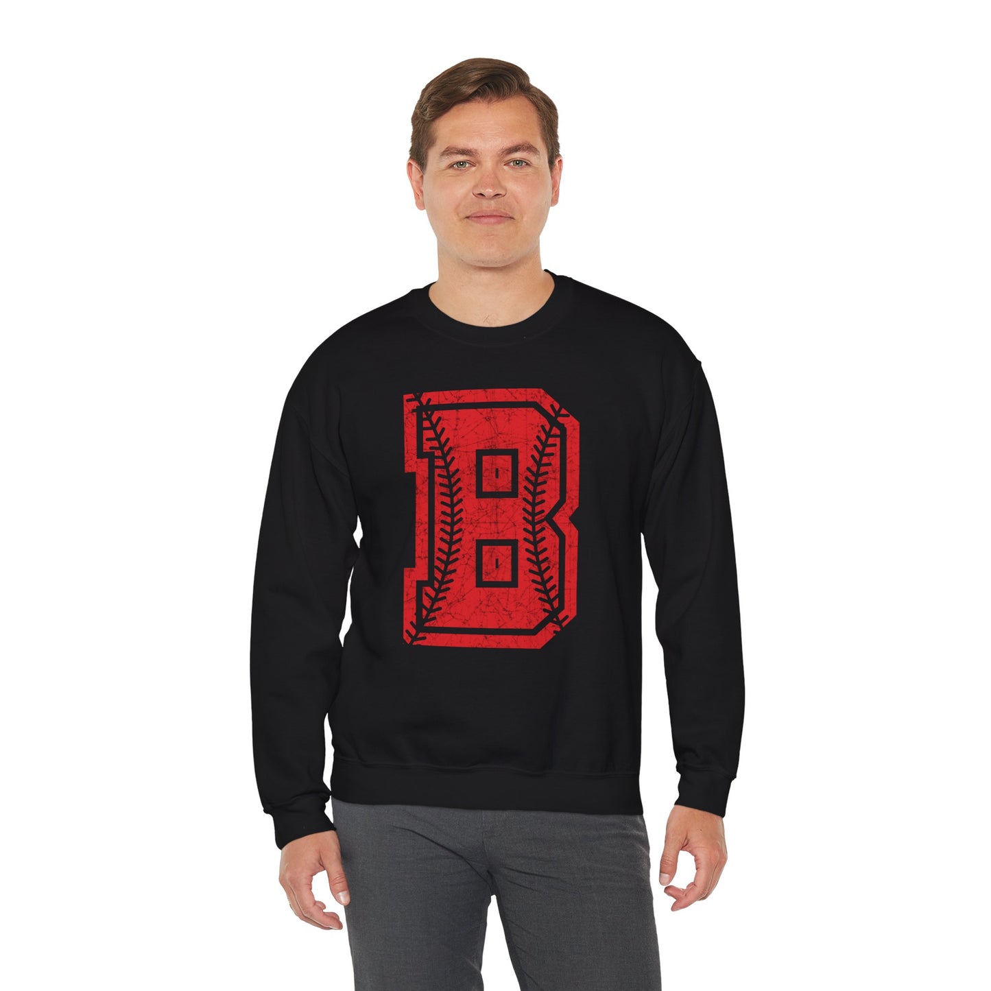 Braves Baseball Distressed B Unisex Heavy Blend™ Crewneck Sweatshirt