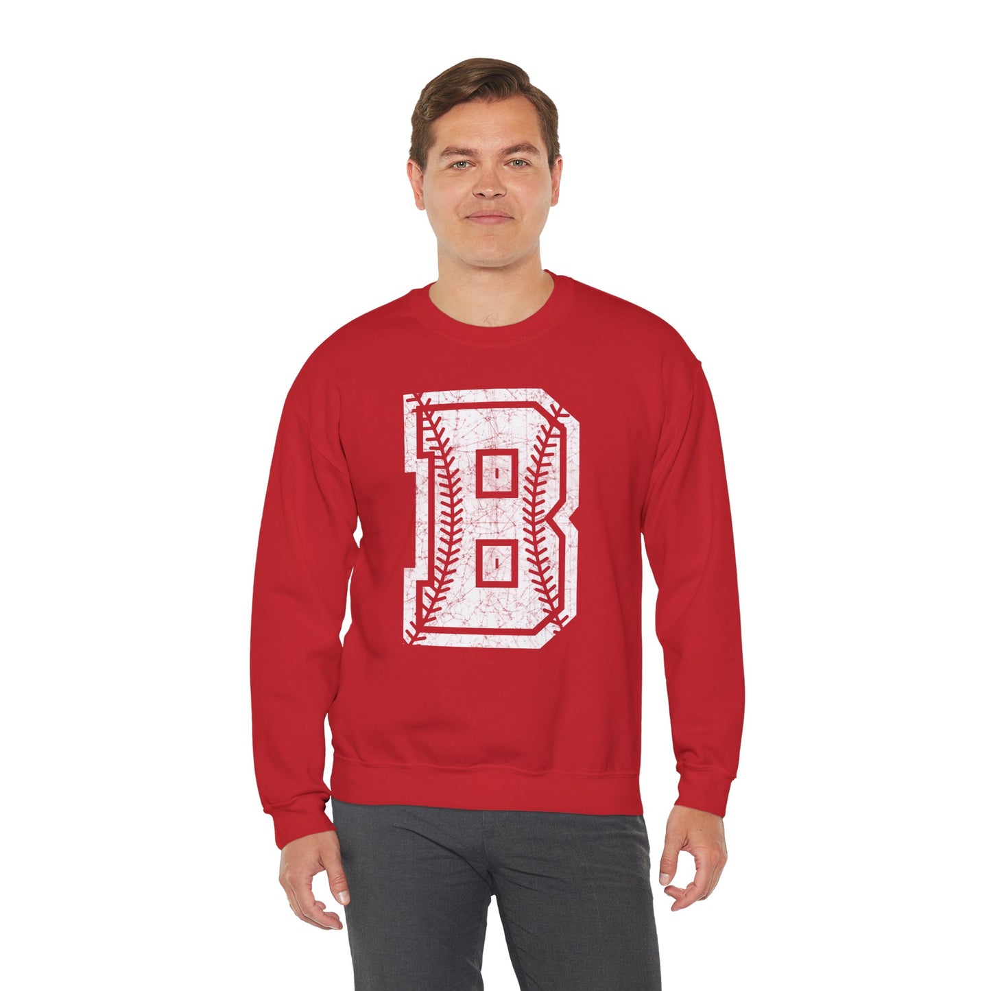 Braves Baseball Distressed B Unisex Heavy Blend™ Crewneck Sweatshirt