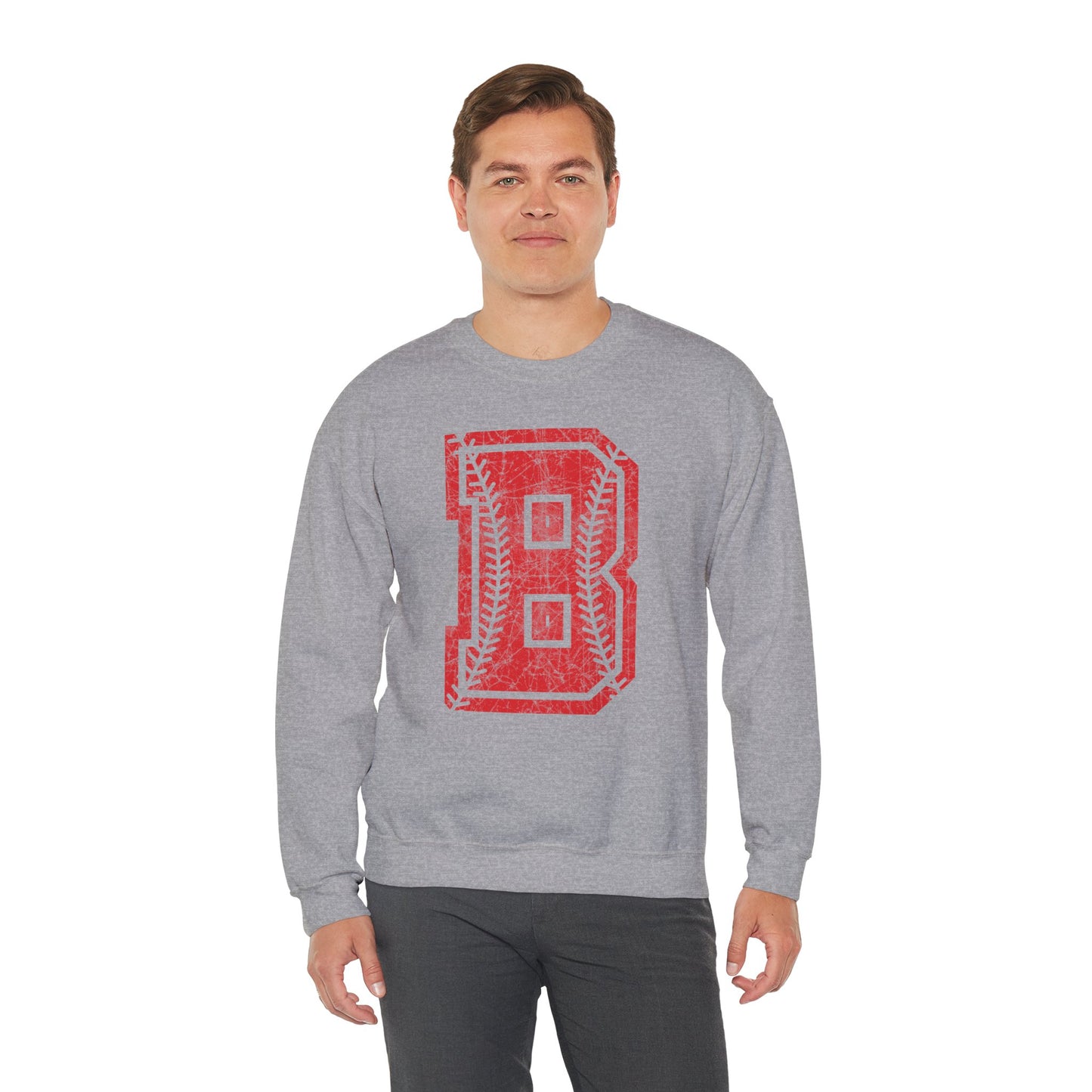 Braves Baseball Distressed B Unisex Heavy Blend™ Crewneck Sweatshirt