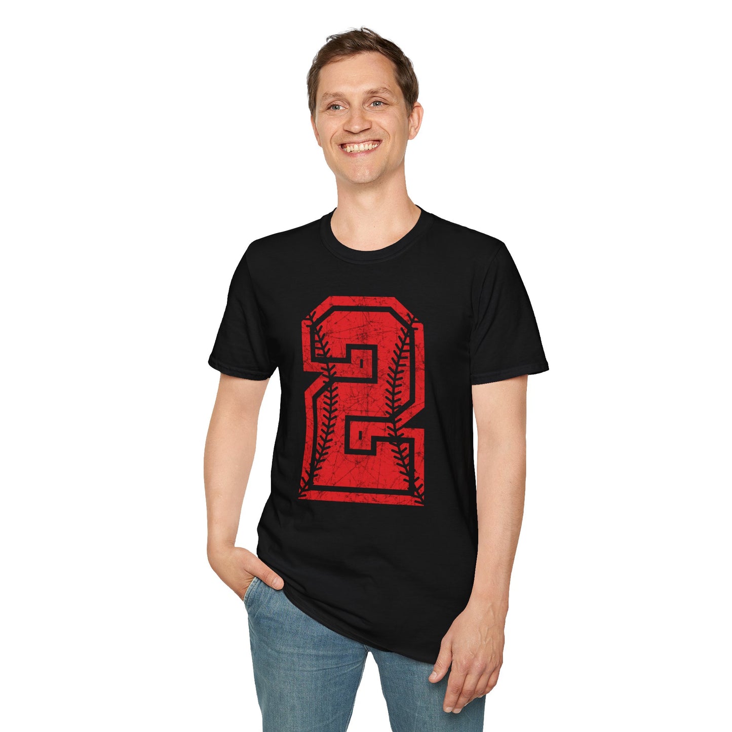 PERSONALIZED - Braves Baseball Distressed Number Unisex Softstyle T-Shirt