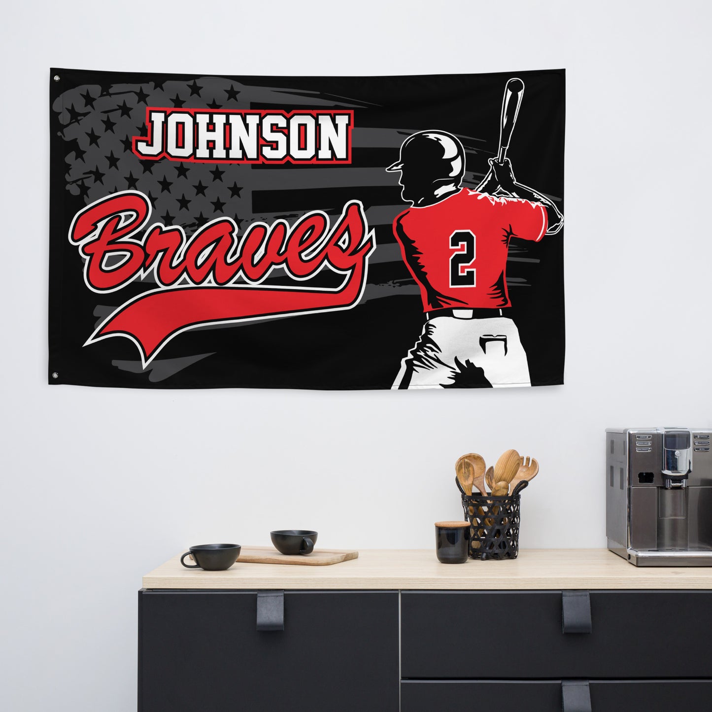 PERSONALIZED - Braves Baseball 5' x 3' Wall Flag