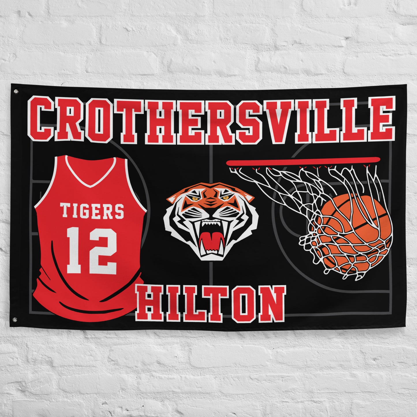 PERSONALIZED - Crothersville Tigers Basketball 5' x 3' Wall Flag