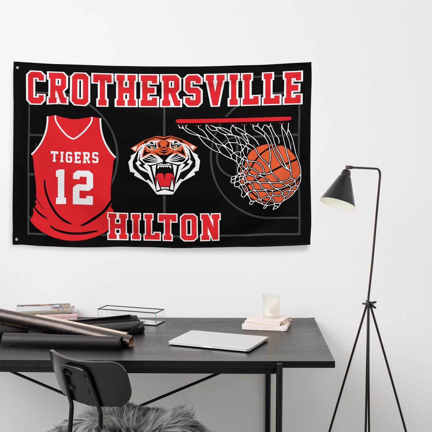 PERSONALIZED - Crothersville Tigers Basketball 5' x 3' Wall Flag