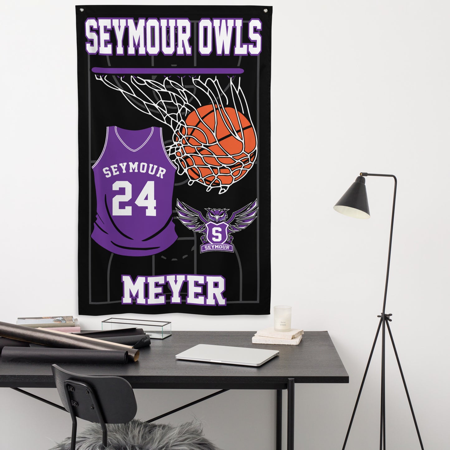 PERSONALIZED - Seymour Owls Basketball 3' x 5' Wall Flag