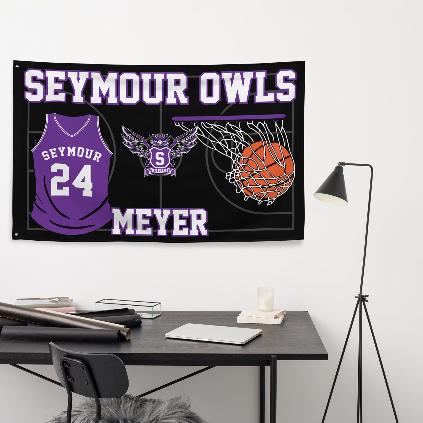 PERSONALIZED - Seymour Owls Basketball 5' x 3' Wall Flag