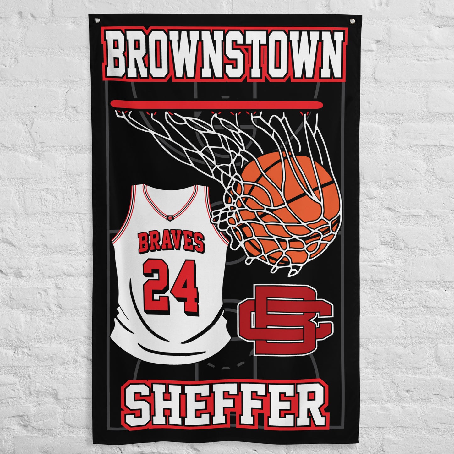 PERSONALIZED - Brownstown Braves Basketball 3' x 5' Wall Flag