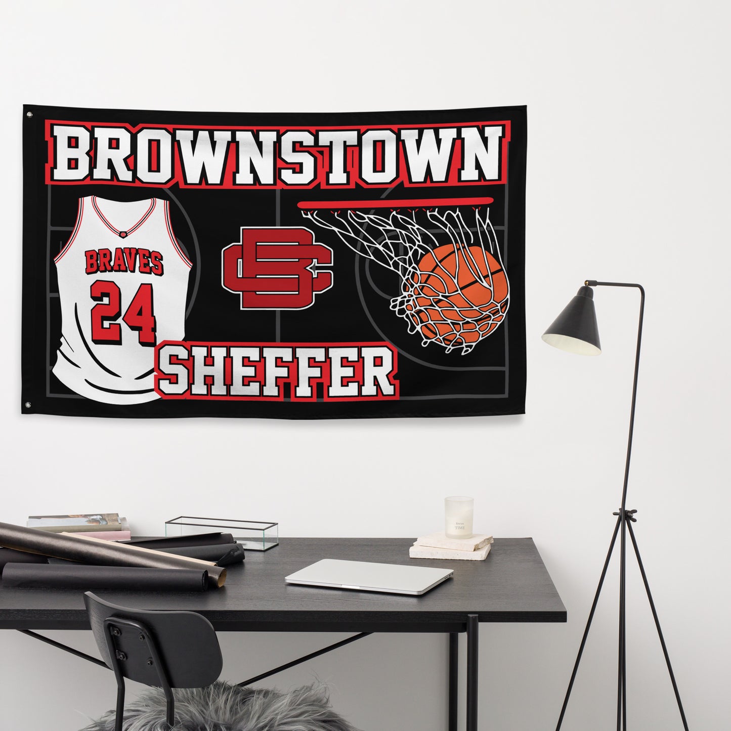 PERSONALIZED - Brownstown Braves Basketball 5' x 3' Wall Flag