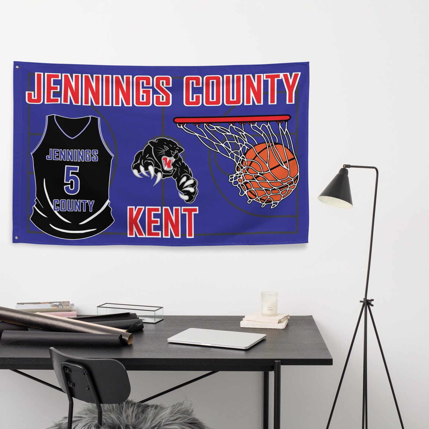 PERSONALIZED - Jennings Co Basketball 5' x 3' Wall Flag