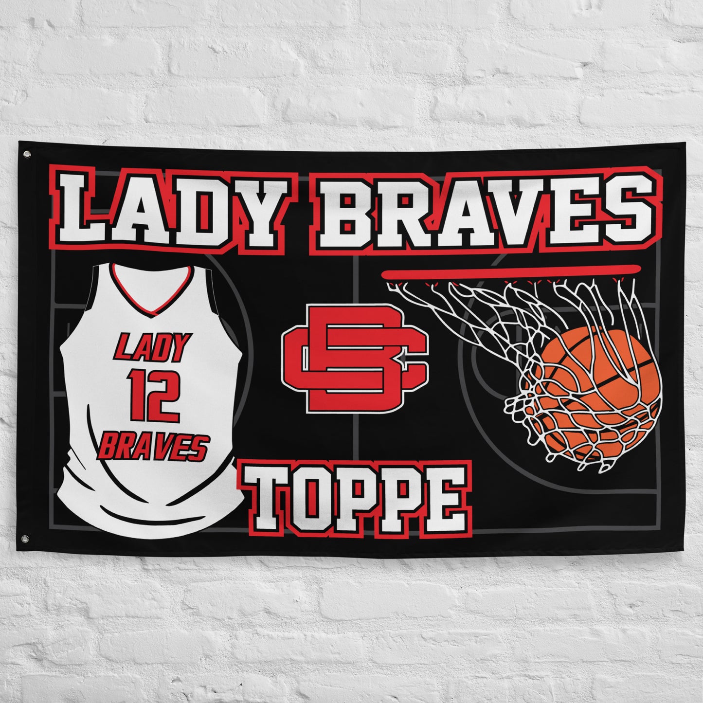 PERSONALIZED - Lady Braves Basketball 5' x 3' Wall Flag