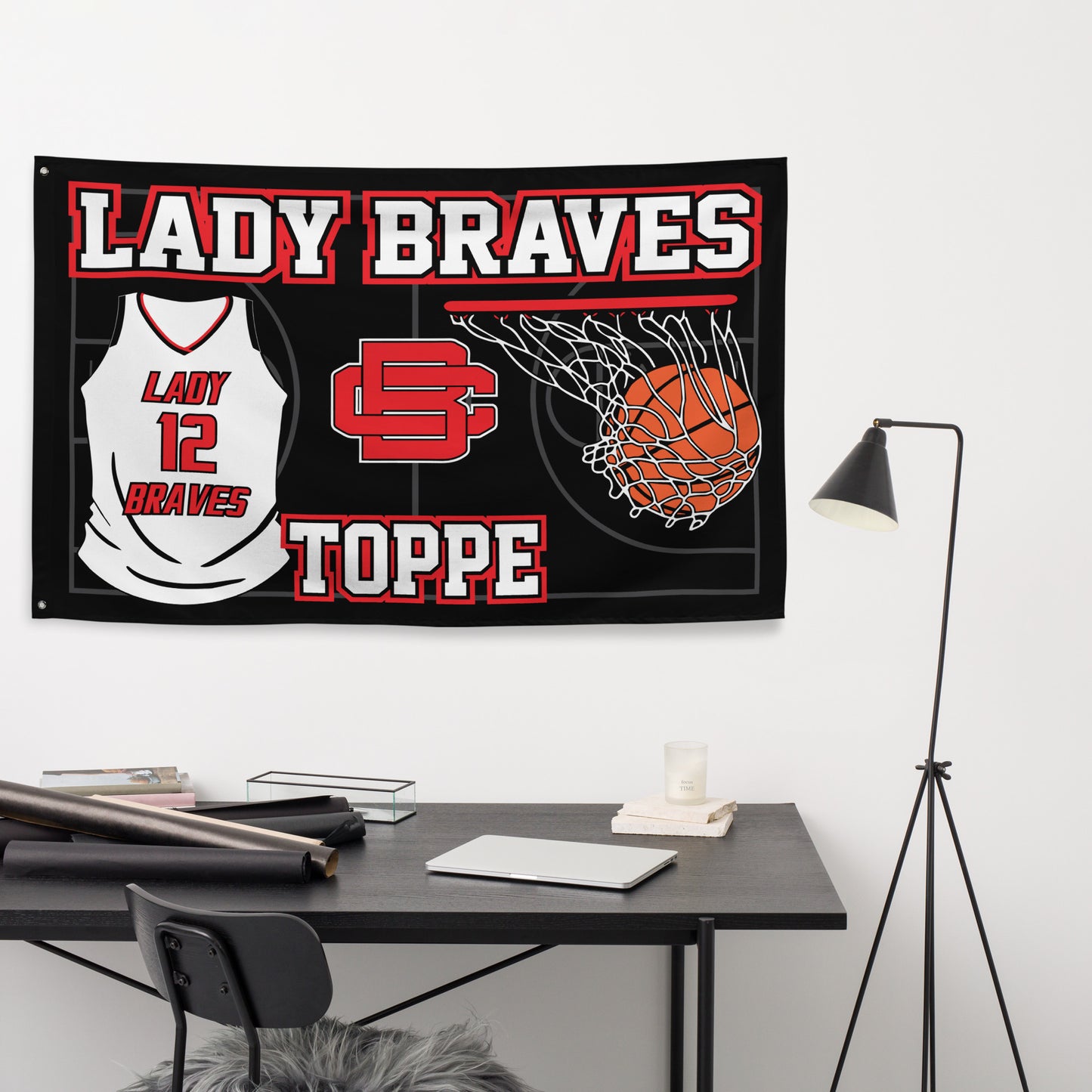 PERSONALIZED - Lady Braves Basketball 5' x 3' Wall Flag