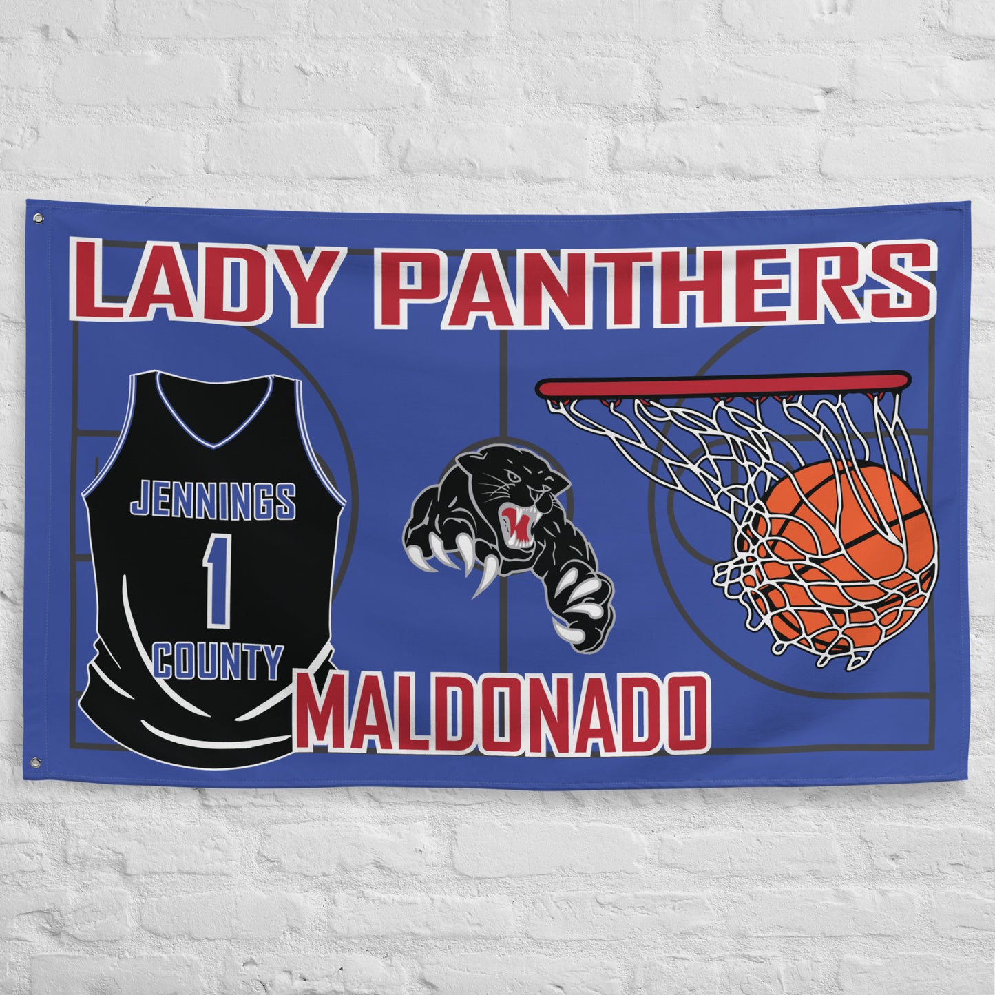 PERSONALIZED - Lady Panthers Basketball 5' x 3' Wall Flag - Horizontal
