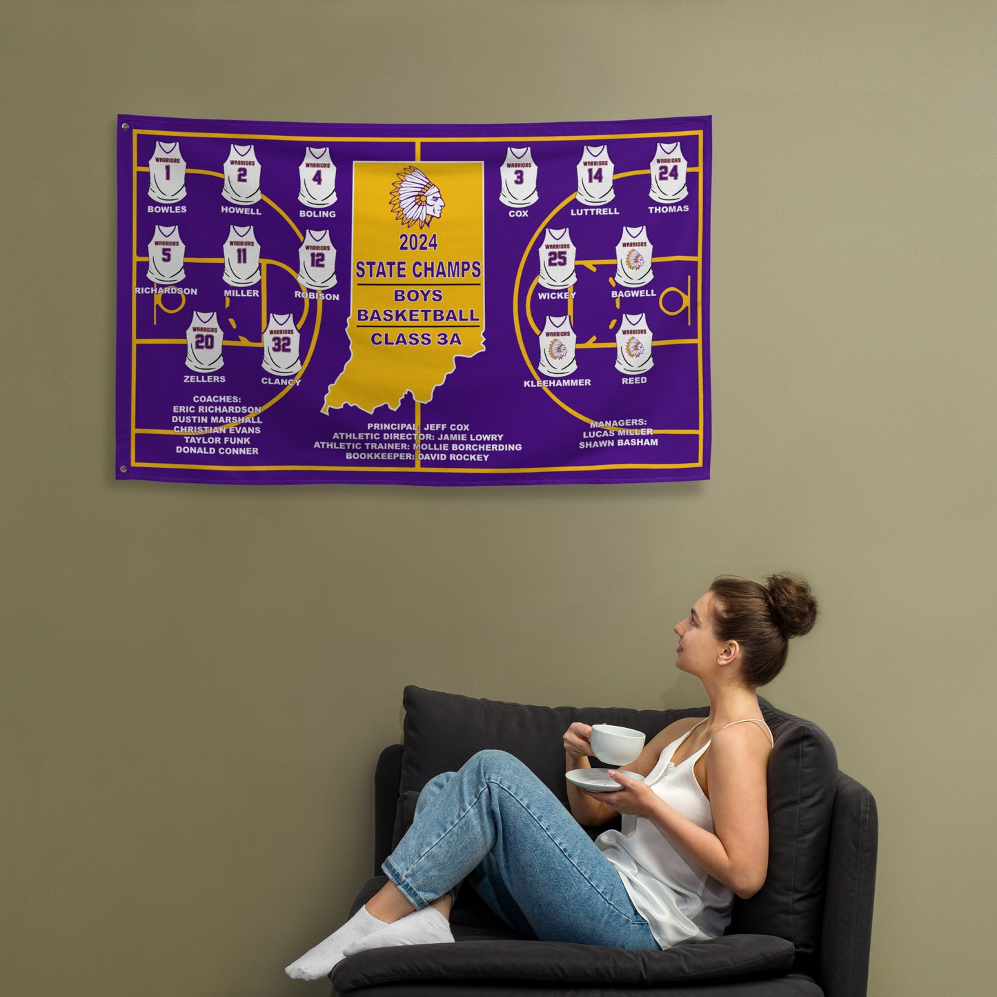 Scottsburg Boys Basketball State Champs 3' x 5' Indoor Wall Flag